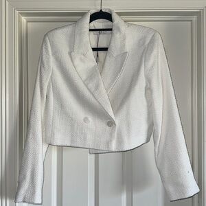 White cropped tweed blazer
